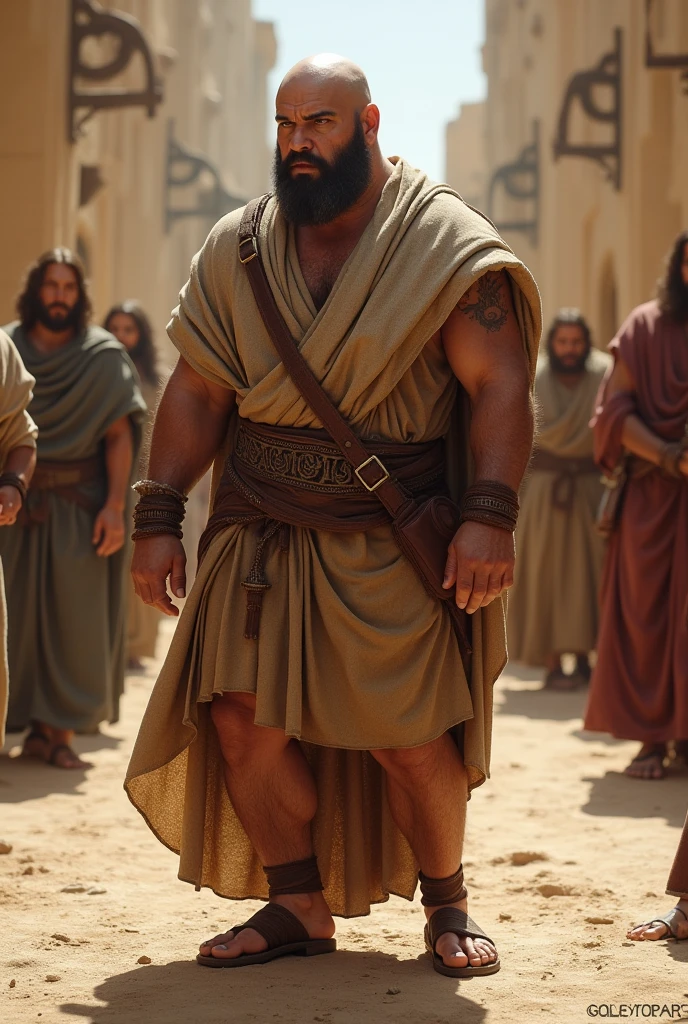 a man of small stature”, “partially bald, bow legs, of robust build, eyes close to each other, and a somewhat curved nose.”in costumes from the time of Christ