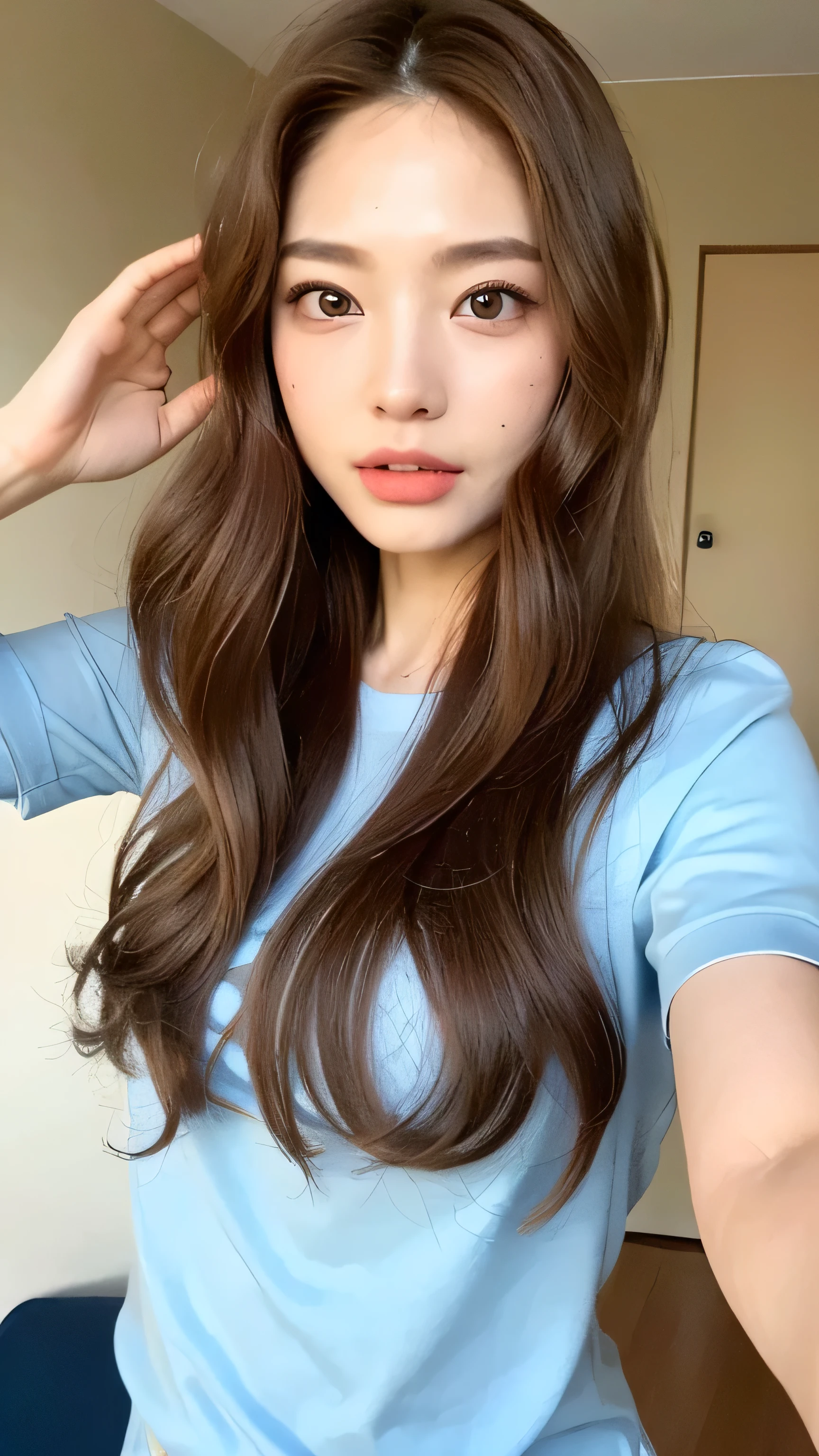 ((Highest quality, 8k, masterpiece: 1.3)), 1 female, Japanese Mature,Sensual beauty: 1.3, (Hair style Brown hair Medium wave, big: 1.2), Nightwear: 1.1, Super Slender Face, Delicate eyes, double eyelid, Dimples,Mole, Home,Plump body,very thick legs,Cowboys photographed from the air,