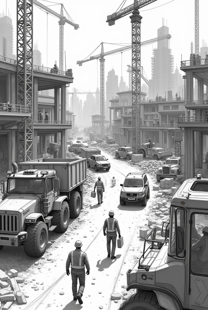 "Sketch a vivid picture of a construction zone packed with equipment to find."