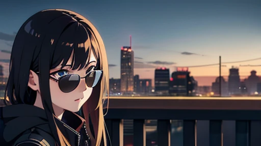 score up_9,score up_8,score up_7,best quality,super fine illustration,super detailed,8k, source_anime,1boy and 1girl,punk style,BREAK,tattoo,black jacket,cool,sunglasses,BREAK in city,detailed background,BREAK holding_gun