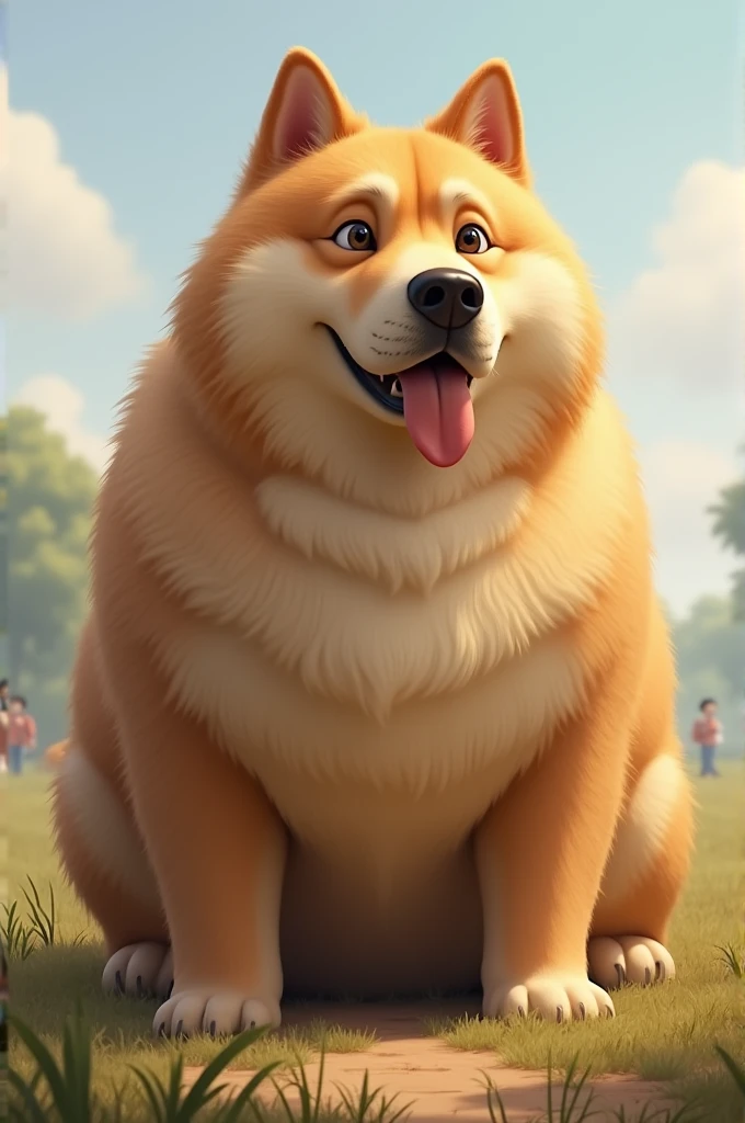 Very fat and very hairy light brown dog