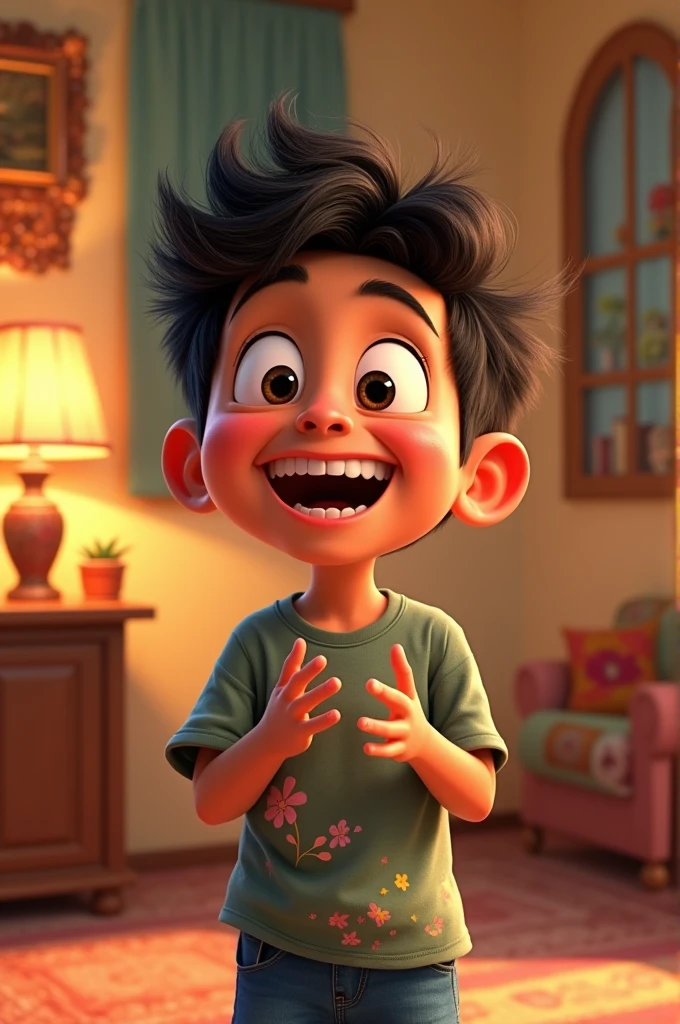  latin boy making jokes pixar style drawing 