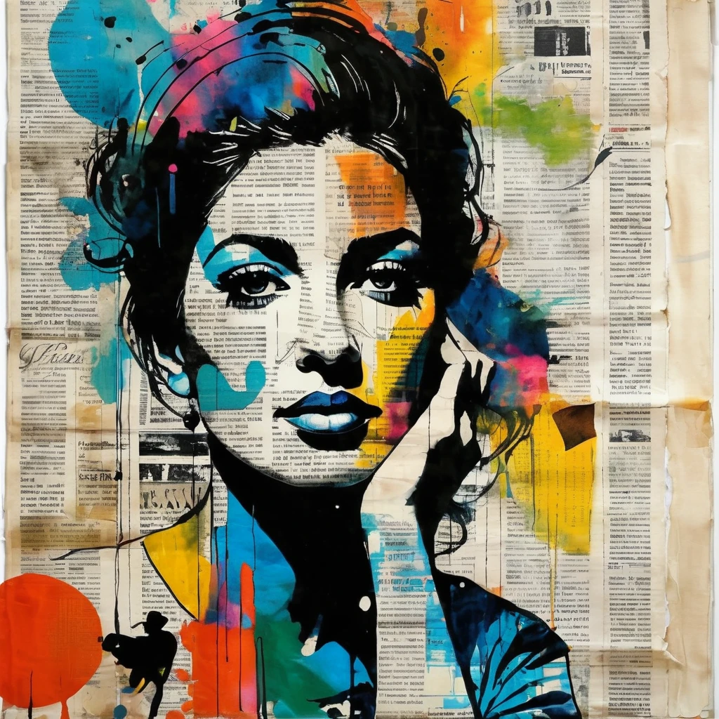 (ink on newspaper in the style of Loui Jover:1.5), NAPLES, VESUVIO, Envision an art movement where portraits capture the subject's inner thoughts and emotions as vibrant, shifting patterns of color and light