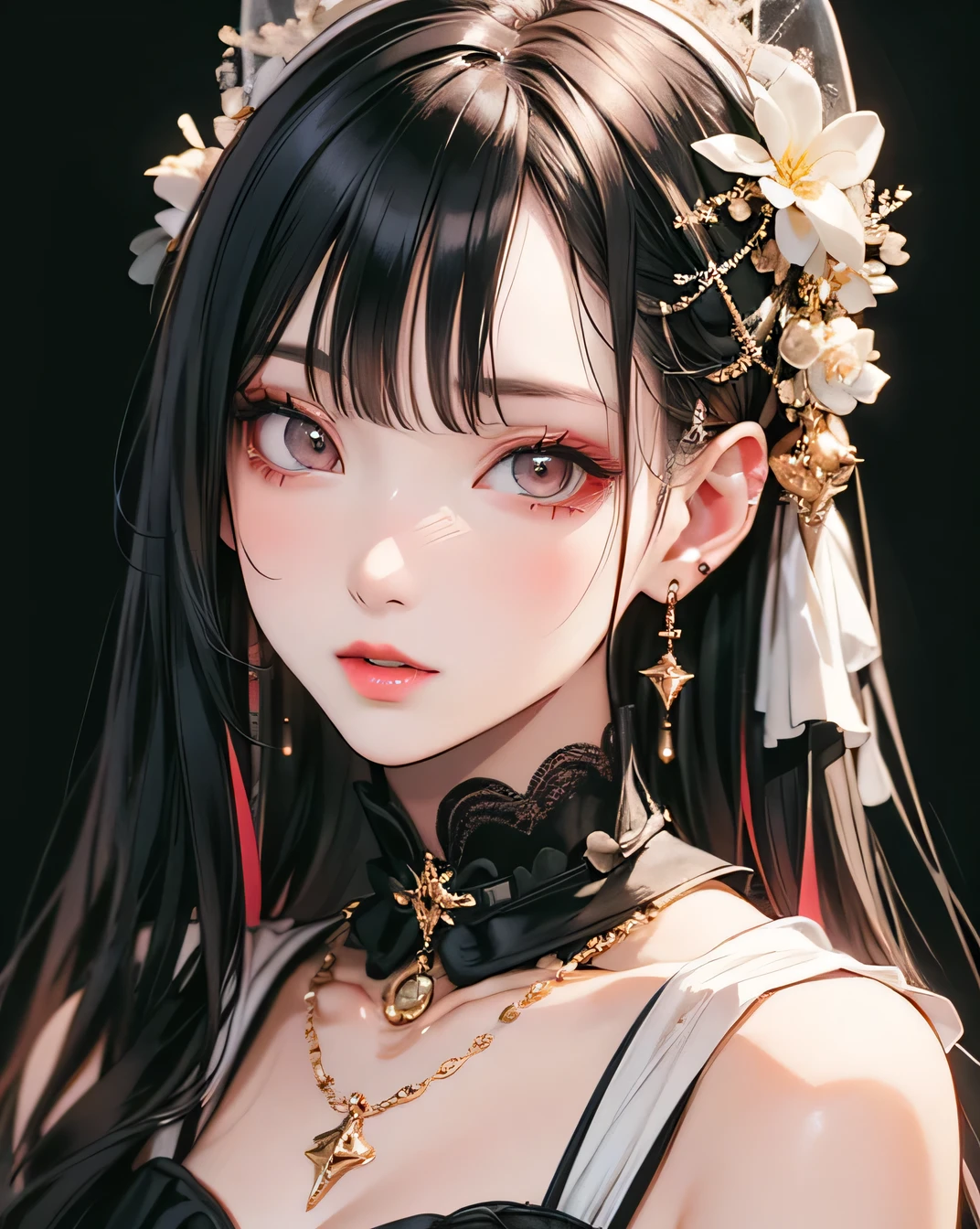 (Beautifully detailed face), (Beautiful attention to detail), Beautiful woman, Beautiful lips with lipstick, The most beautiful face in the world, Detailed, Highest quality, Masterpiece, Vivid and True Colors, (Upper Body)
