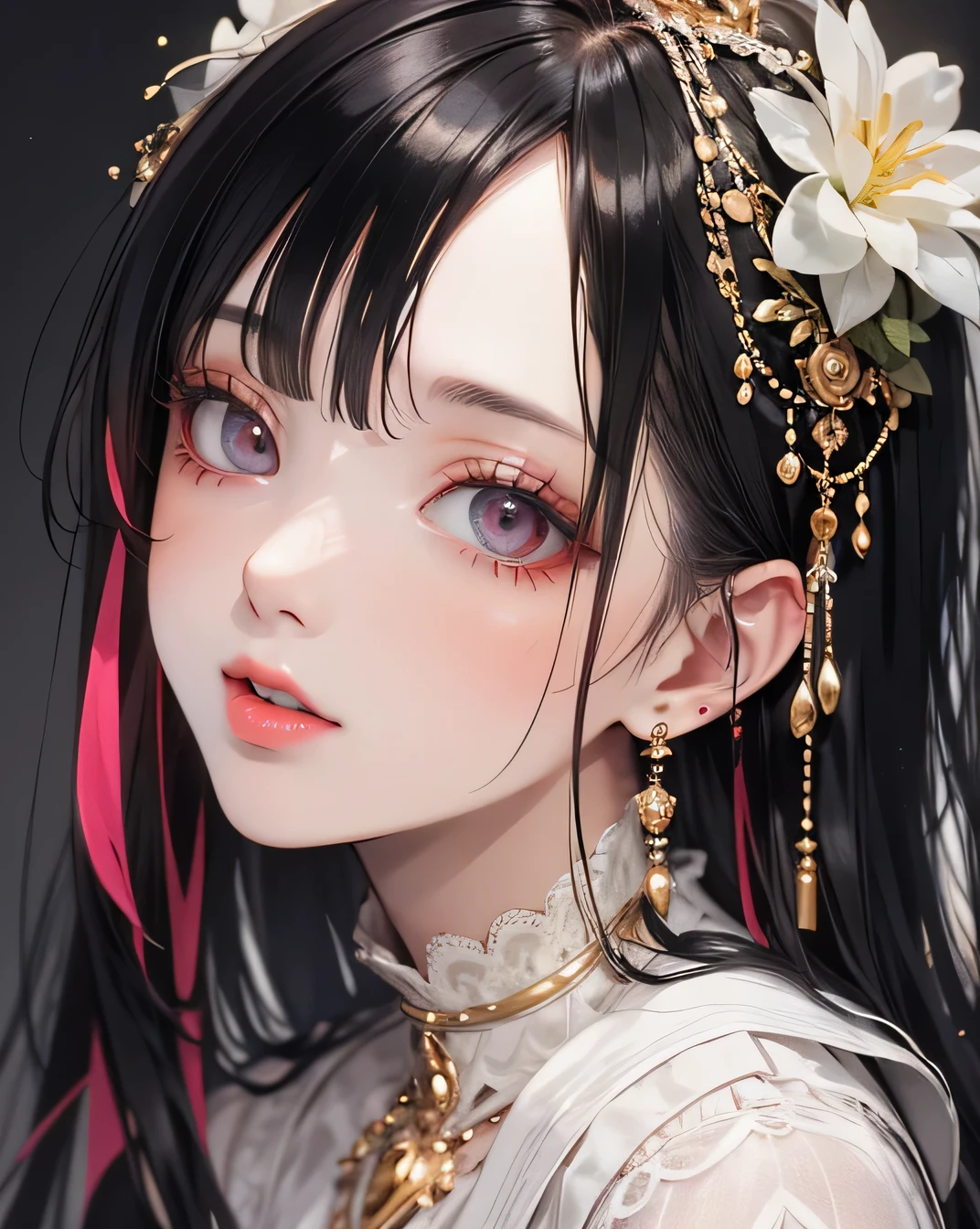 (Beautifully detailed face), (Beautiful attention to detail), Beautiful woman, Beautiful lips with lipstick, The most beautiful face in the world, Detailed, Highest quality, Masterpiece, Vivid and True Colors, (Upper Body)