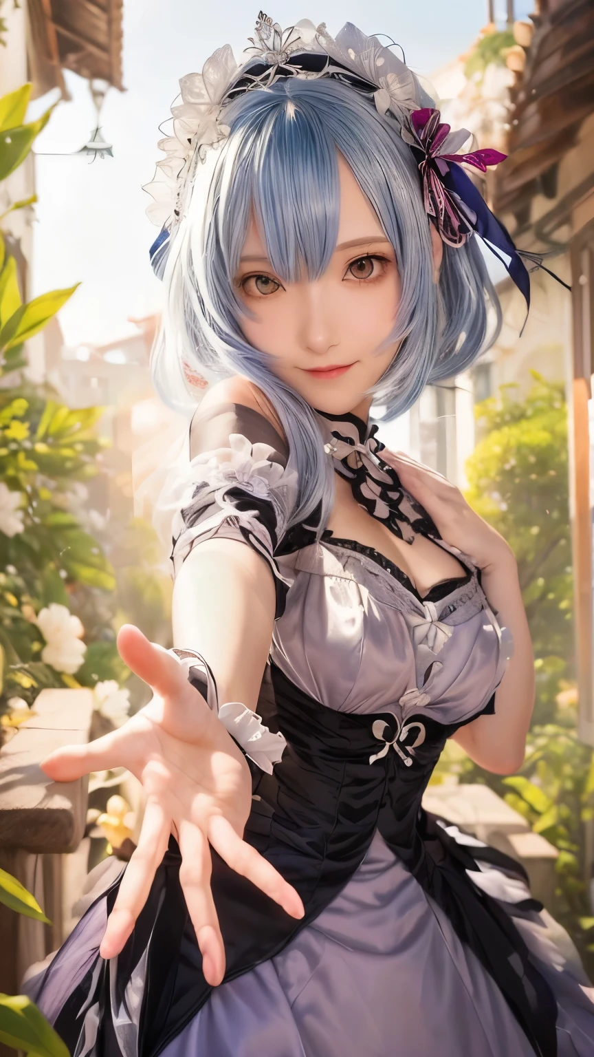 uma mulher of dress e chapéu está parada em um jardim, rem rezero, offcial artwork, high detailed offcial artwork, of dress, official anime artwork, detailed key anime art, clean and detailed anime art, offcial art, An anime portrait of Cirno, anime look of a beautiful girl, capa de arte épica de light novel