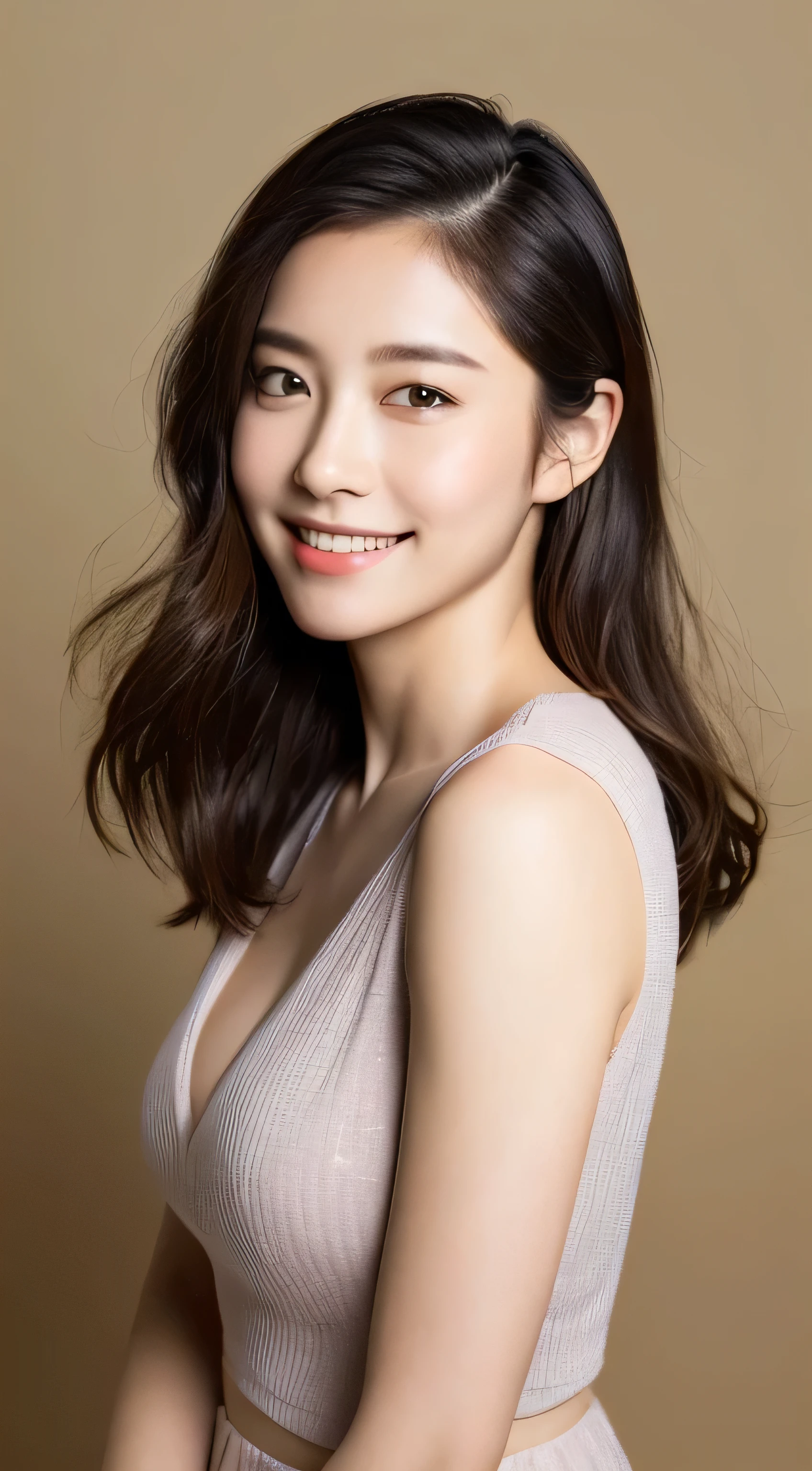 ((Highest quality, 8k, masterpiece: 1.3)), One person, The beauty of slim abs: 1.3, (Hairstyle Casual, :1.2), Sexy Dress, Very beautiful face, Delicate eyes, double eyelid, smile. Take a photo with a cute pose, Very low number, Narrow waist, Big Breasts, close, zoomed close chest, Beautiful background