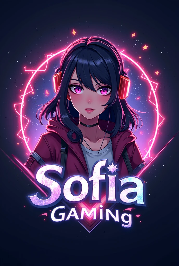 Create a attractive gaming logo with the name sofia gaming with reference of juwa, panda master , firekirin, orion stars put a girl also show juwa and panda master