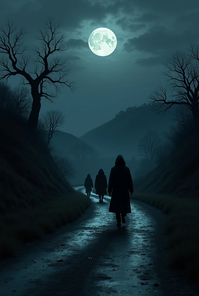 People on the dark road