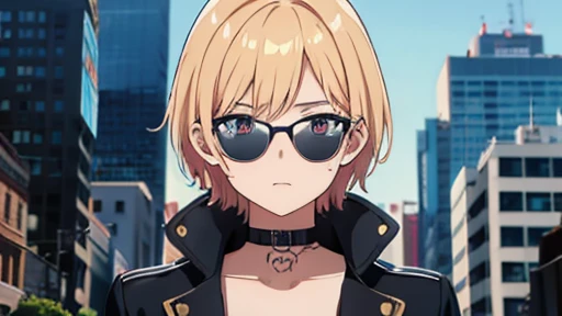 score up_9,score up_8,score up_7,best quality,super fine illustration,super detailed,8k, source_anime,1boy and 1girl,punk style,BREAK,tattoo,black jacket,cool,sunglasses,BREAK in city,detailed background