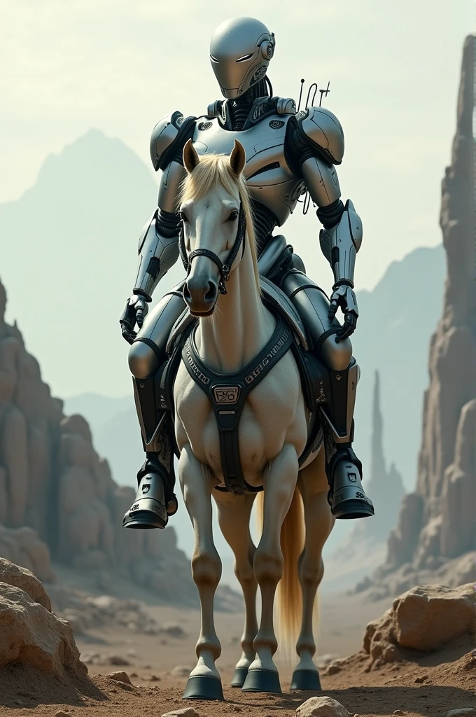 Robot standing on horse