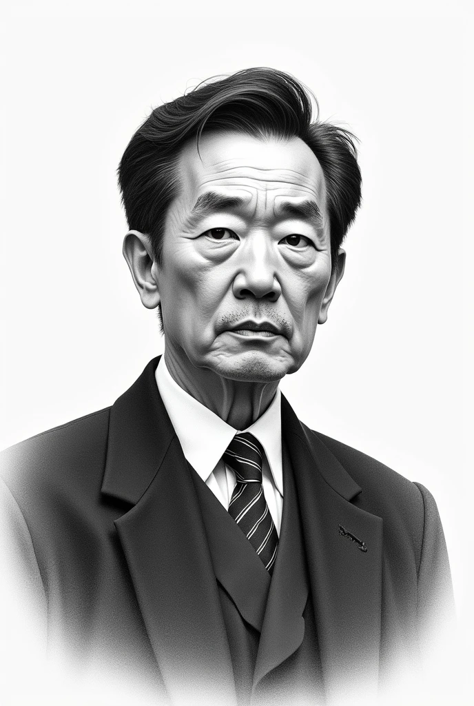 Portrait on a banknote: One person, dignified Japanese, black and white, middle-aged, short hair, authority in the education industry
