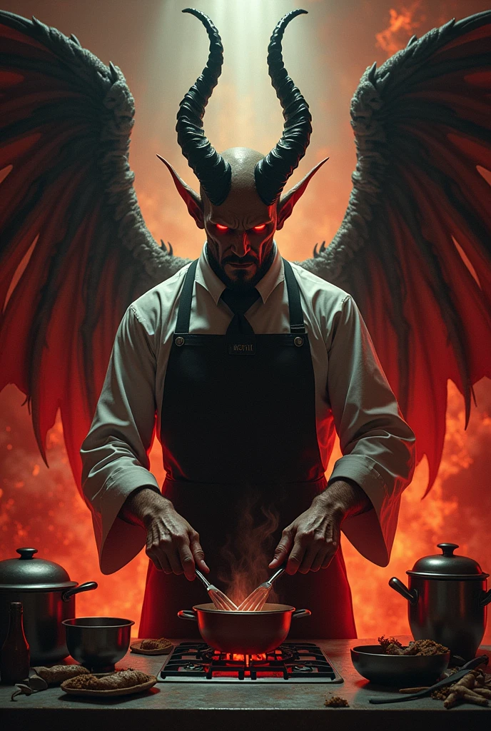 Cooking Lucifer in kitchen