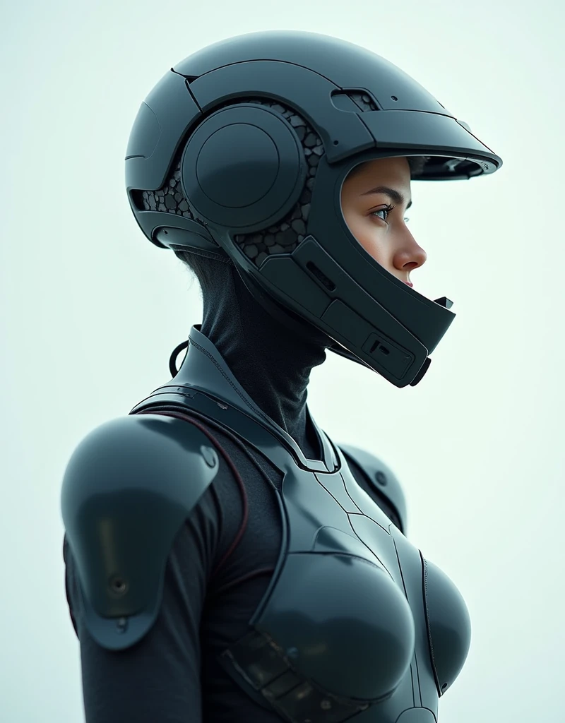 Full protection helmet and mask,This young woman is covered in high-tech armor,Ultra-high-resolution photos,Professional photography