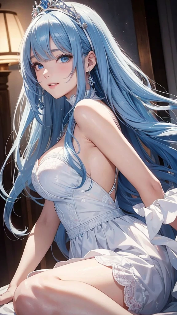 masterpiece、Highest quality、High resolution、High-quality images、8k, 1 female、Skin Radiance、Texture of skin and clothing、Expression of fine eyes、Long HairのManga inspired by Lee Jong-suk, Trending on deviantart, realism, detailed manga style, Manga art style, Perfect line drawing, Beautiful line art, digital manga art girl, K-POPアイドル, dress, Beautiful light blue eyes, Fuller lips, Gorgeous face with attention to detail, (smile), charm, Innocent, Side view, (Perfectly detailed face), (Beautiful Hands) Photorealistic images, Written boundary depth, Half-up hairstyle, tiara, White wedding dress,Big Breasts、,Association, evening,Lots of roses,Blonde、Adult female、Long Hair、Wavy Hair、Standing