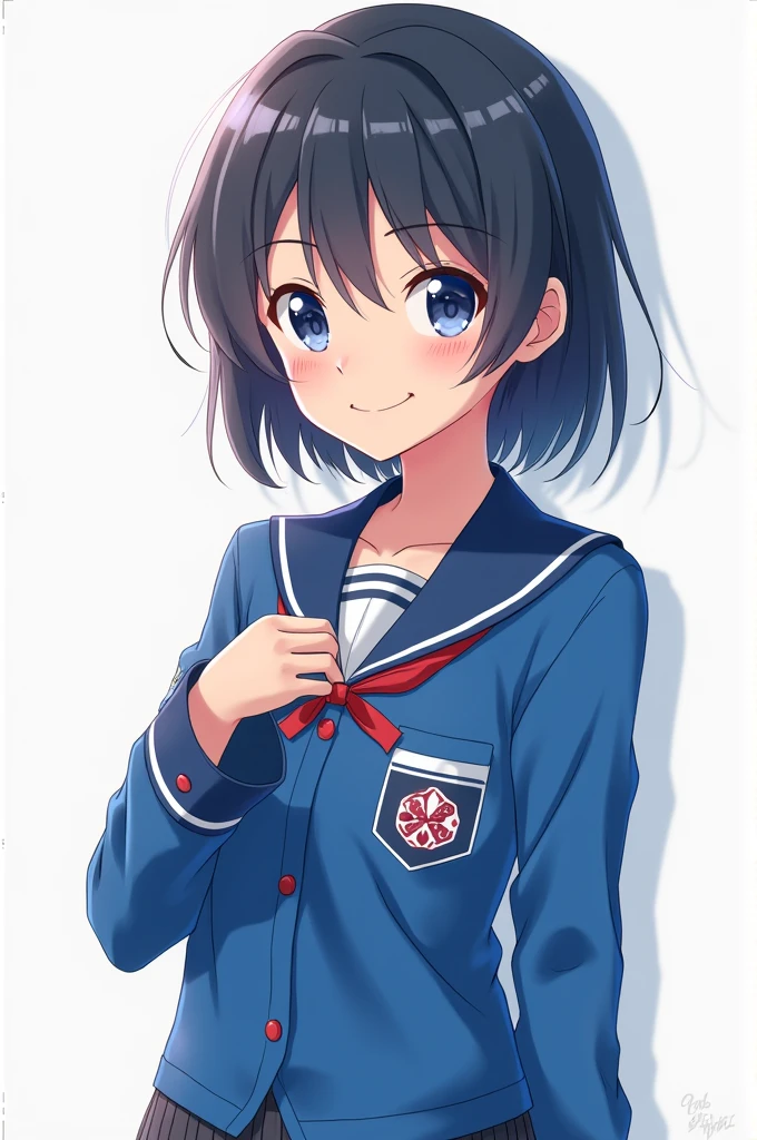 Create an anime-shaped teenager with a student uniform in blue color 