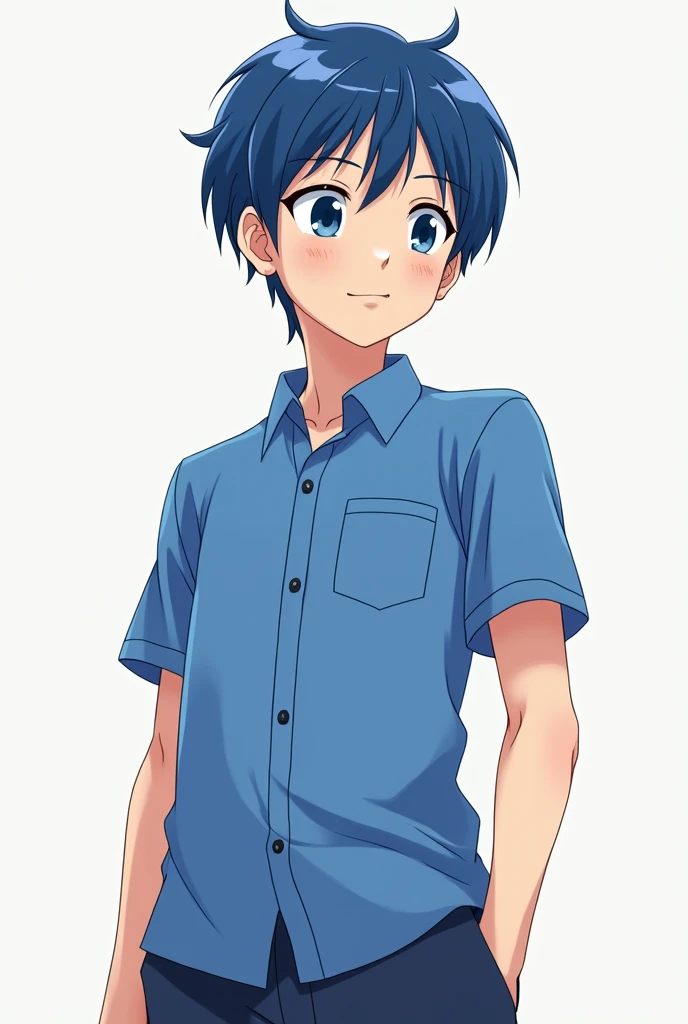 Create a teen boy anime shape with student uniform with blue color Now make it be