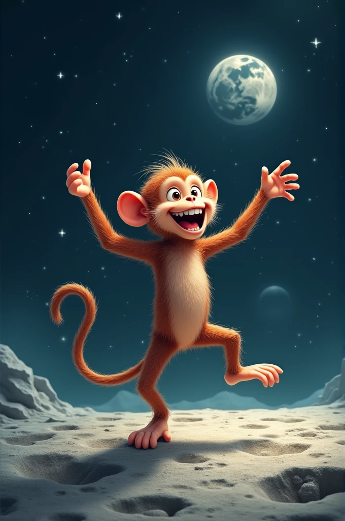 Imagine my sister as a monkey and create an image monkey dancing on moon