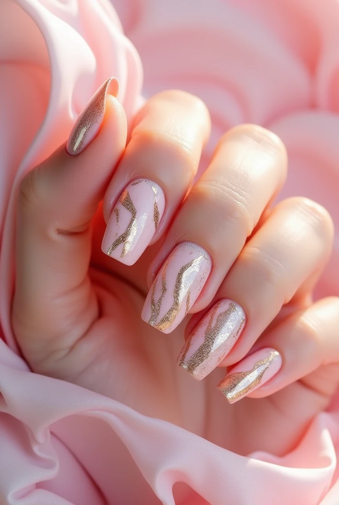 Make me nails inspired by pink marble and gold