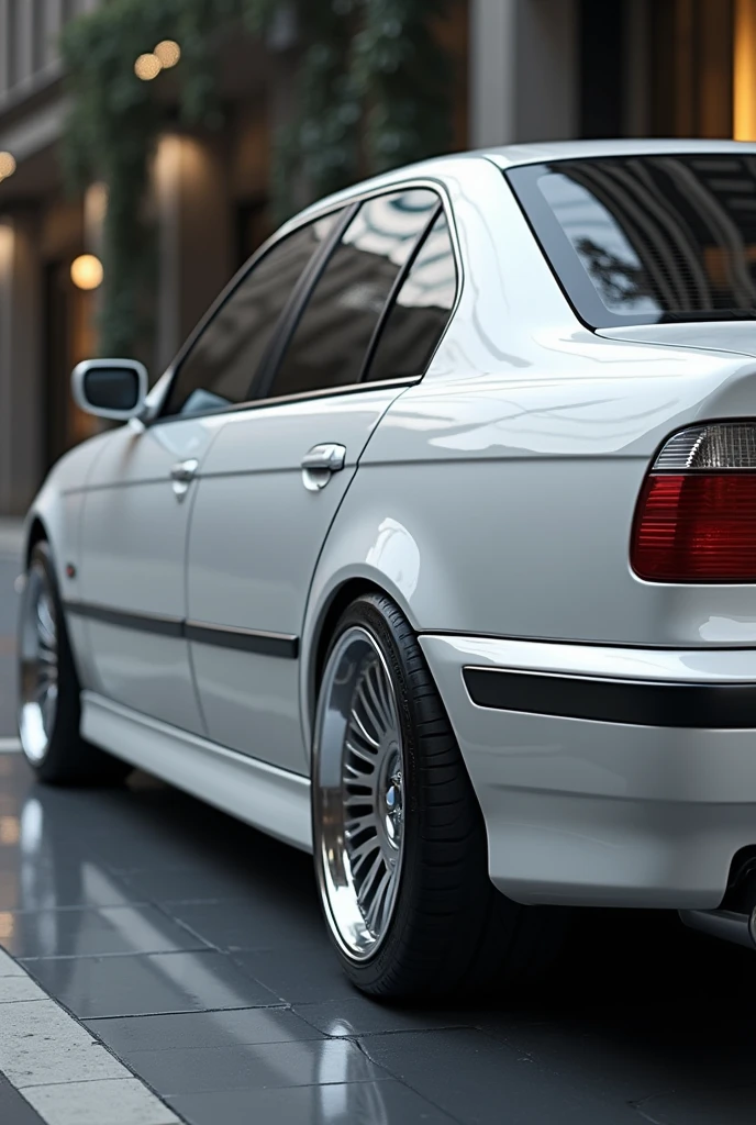 A bmw e39,white color,with realistic design.

