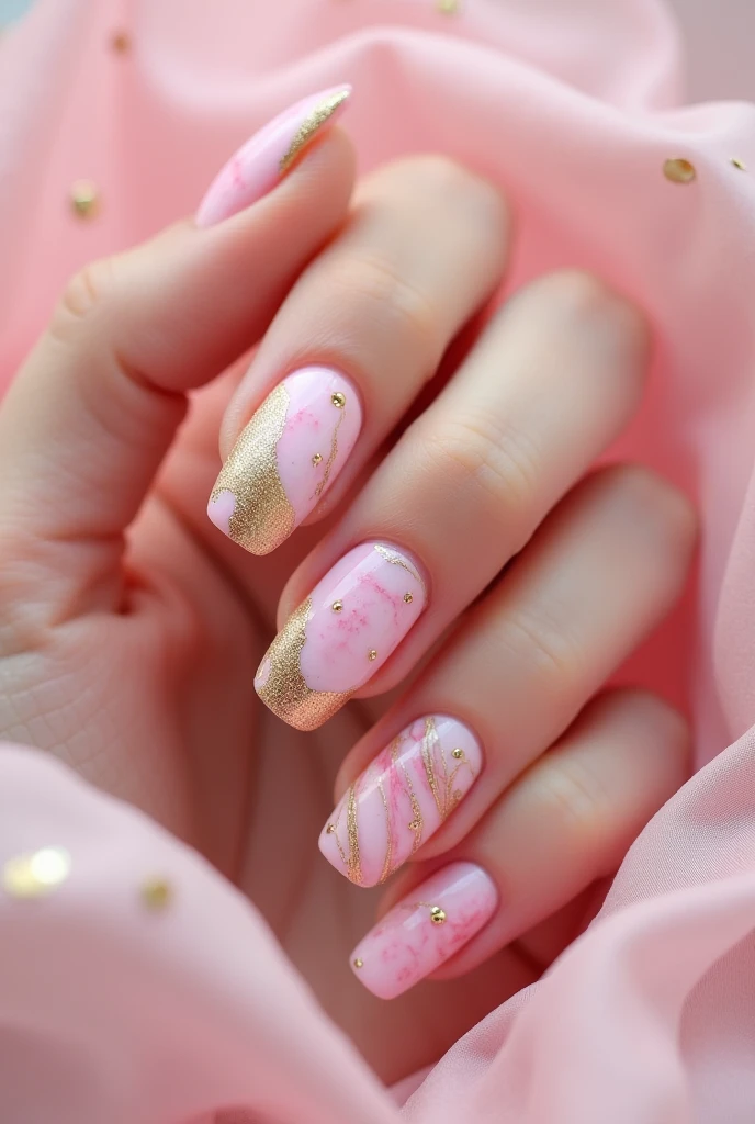 Make me nails inspired by pink marble and gold