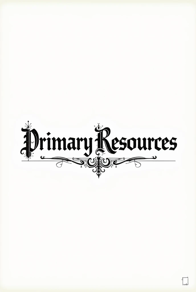 The word "PRIMARY RESOURCES" written fancily. With a white background. In a straight line where it can be used as a title at the top