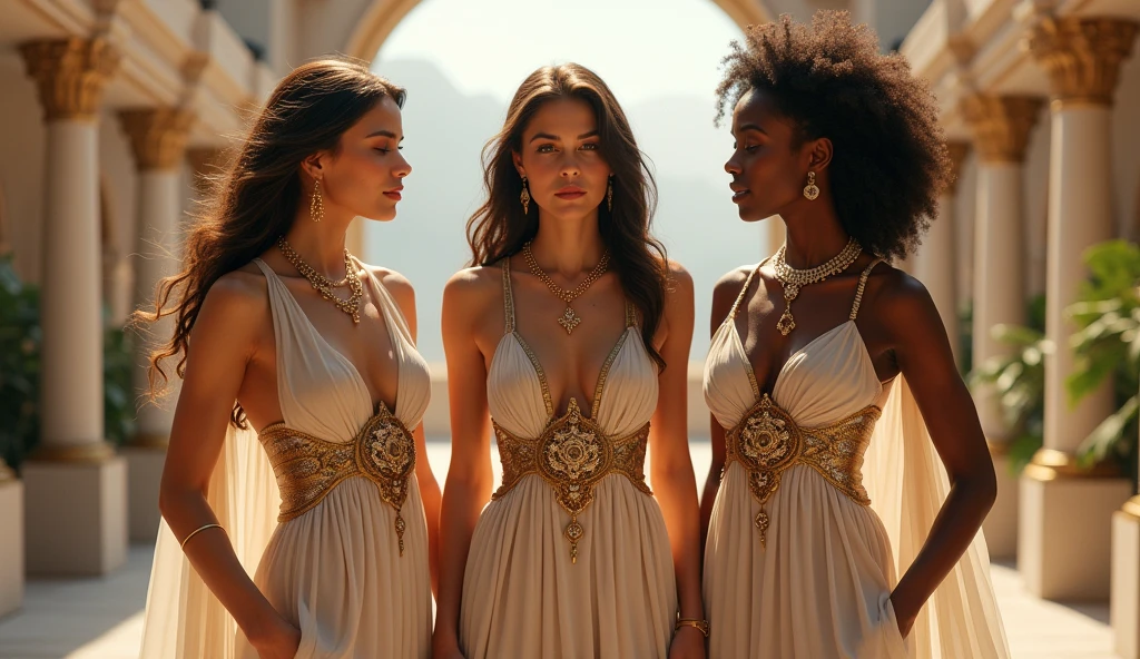 Three very beautiful goddesses of beauty, Greece, Persia, Africa, whole body