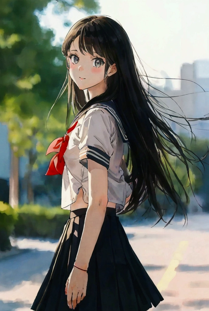 Japanese high school girl mini skirt sailor uniform straight long hair cute bottom angle jump
