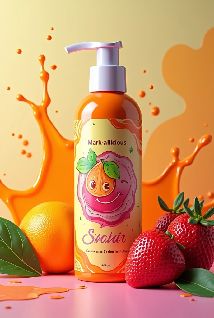 create me a lotion product picture named Mark-a-Licious Lotion 
make it colorful