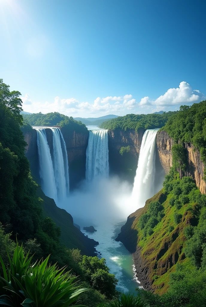 Angel Falls in Venezuela seen from a panoramic view The blue sky clear of clouds