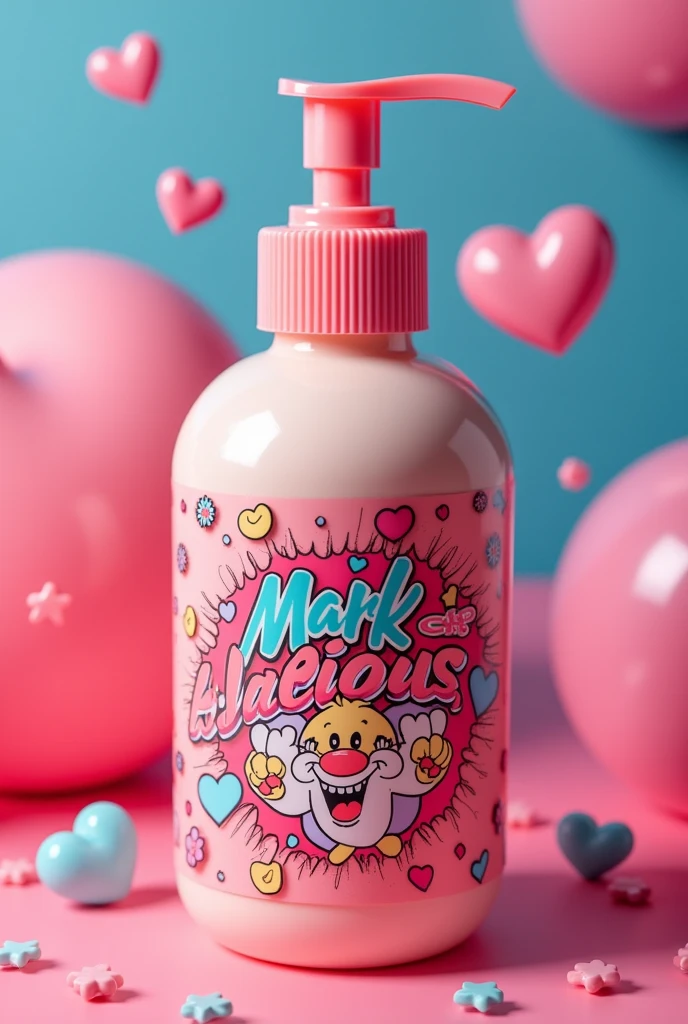 create me a colorful lotion product picture 
named Mark-a-Licious Lotion make it colorful and unique