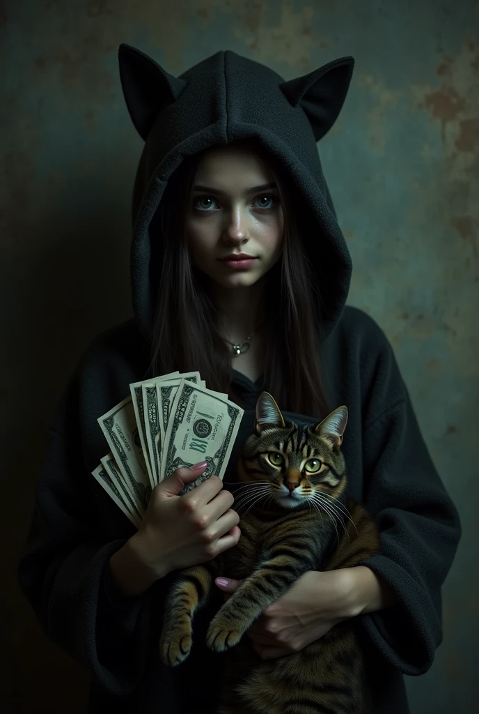 Secret that nobody knows dark asthetic  girl with money and cat