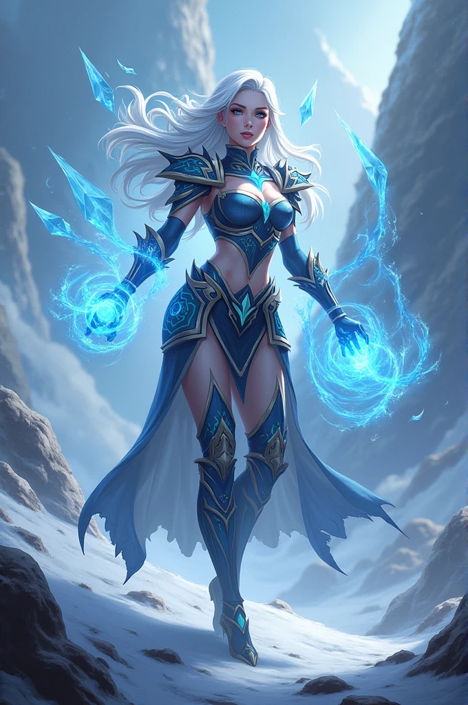 nsfw tall beautiful and strong female storm giant with blue white hair in a ponytail and lightning staff, glowing tattoos and pale blue skin wearing steel Armour, ocean cave background with lightning storm with legs spread wide