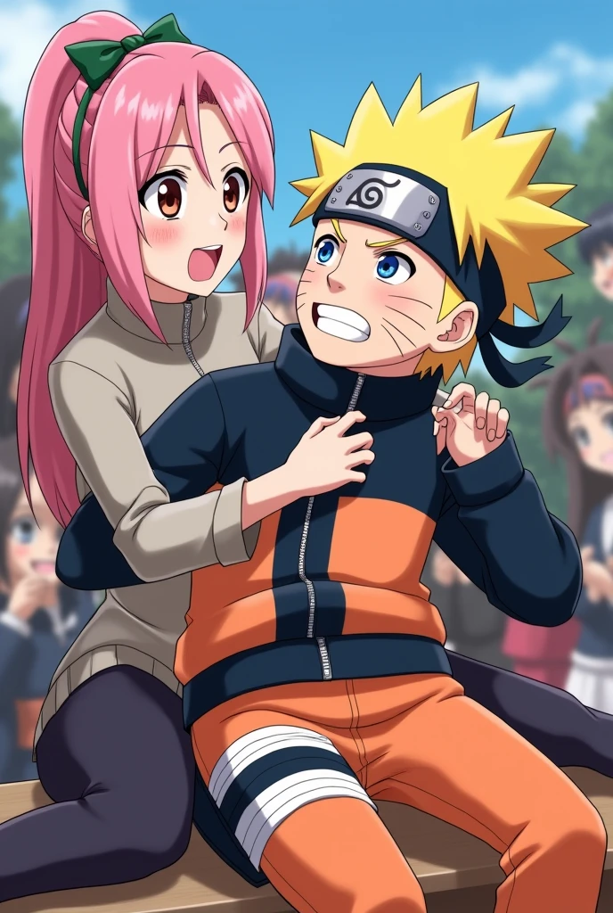 Naruto playing with sakura' While he can't move. Other anime girls came to naruto and sit on Naruto's face