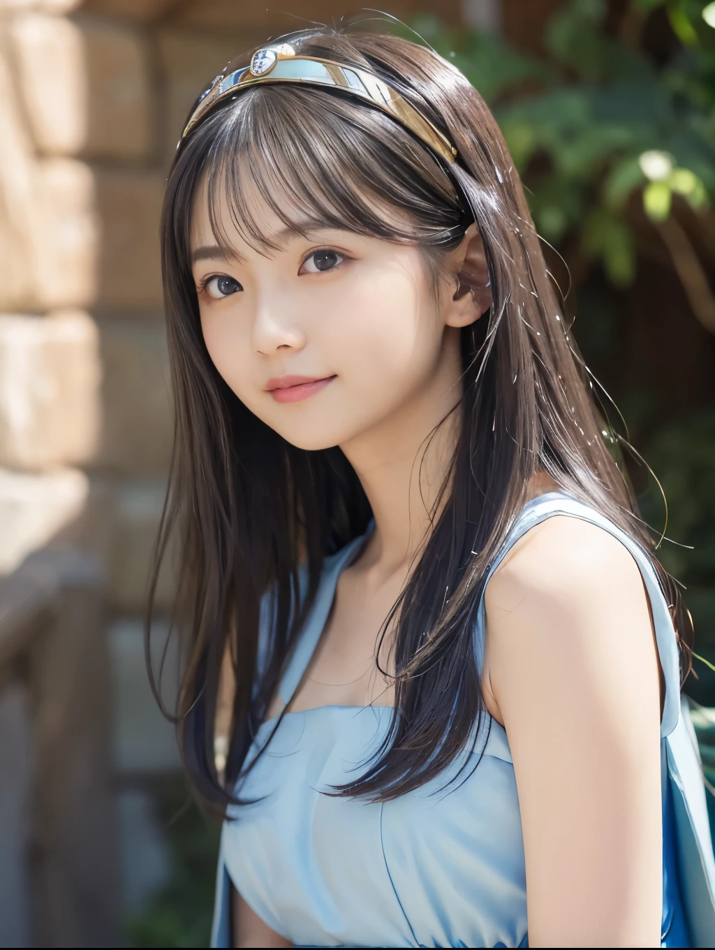 masterpiece、1 beautiful girl、Beautiful Eyes、smile、Puffy eyes、Highest quality, 超High resolution, (reality: 1.4), Cinema Lighting、Japanese、Asian Beauty、Korean、so beautiful、Beautiful Skin、Body facing forward、Face close-up、Upper body close-up,(超reality的な)、(High resolution)、(8k)、(Very detailed)、(美しくBeautiful Eyes)、(Very detailedな)、 (wall-)、Detailed face、Bright lighting、Professional Lighting、Looking at the audience、Look straight ahead、Diagonal bangs、Bright light Blue Hair、Nogizaka Idol、20-year-old、masterpiece, Highest quality, Very detailedな, shape, Sage_(dq3),Long Hair, Blue Hair, Circlet, Red eyes,Small breasts, Yellow gloves, White Dress, belt, Cape, boots,