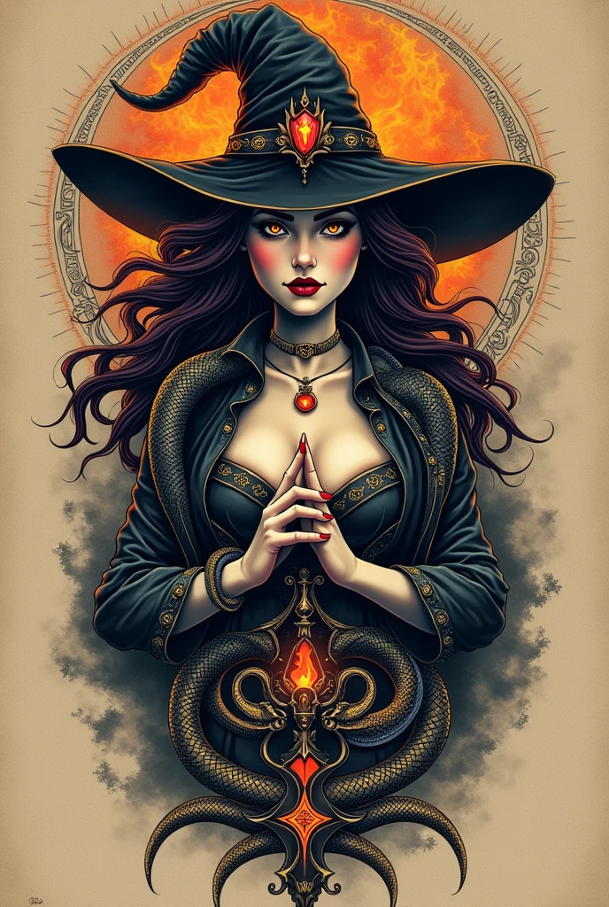Tattoo designer with witch and snake