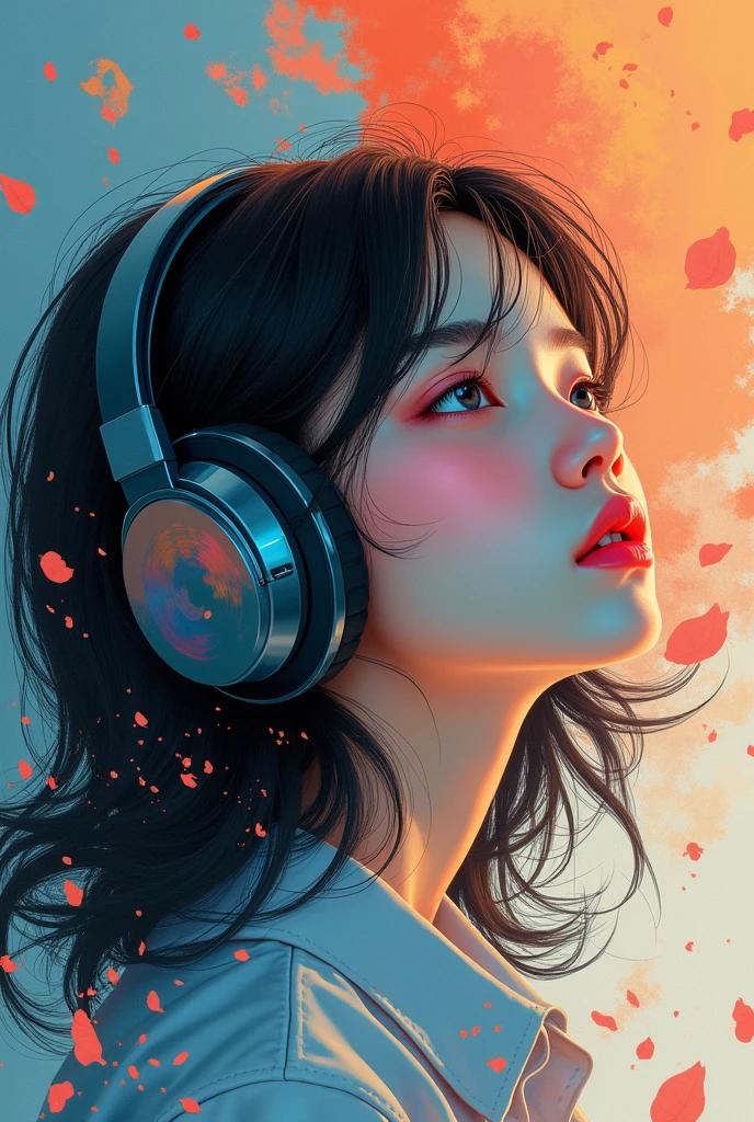 make an abstract image of a girl, headphone, korean