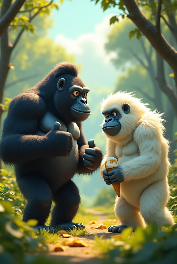 Gorilla suggested that they go get some banana ice cream, and Yeti said okay because he likes eating ice cream.