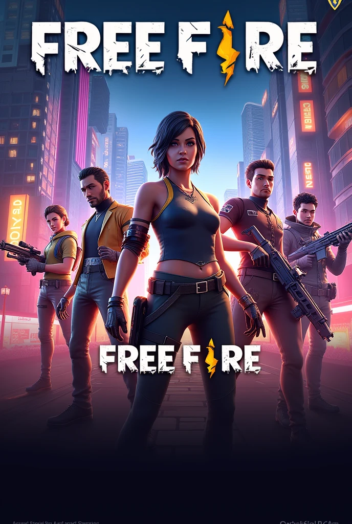 Create a banner about Free Fire item sales, with images of Free fire and advertising 