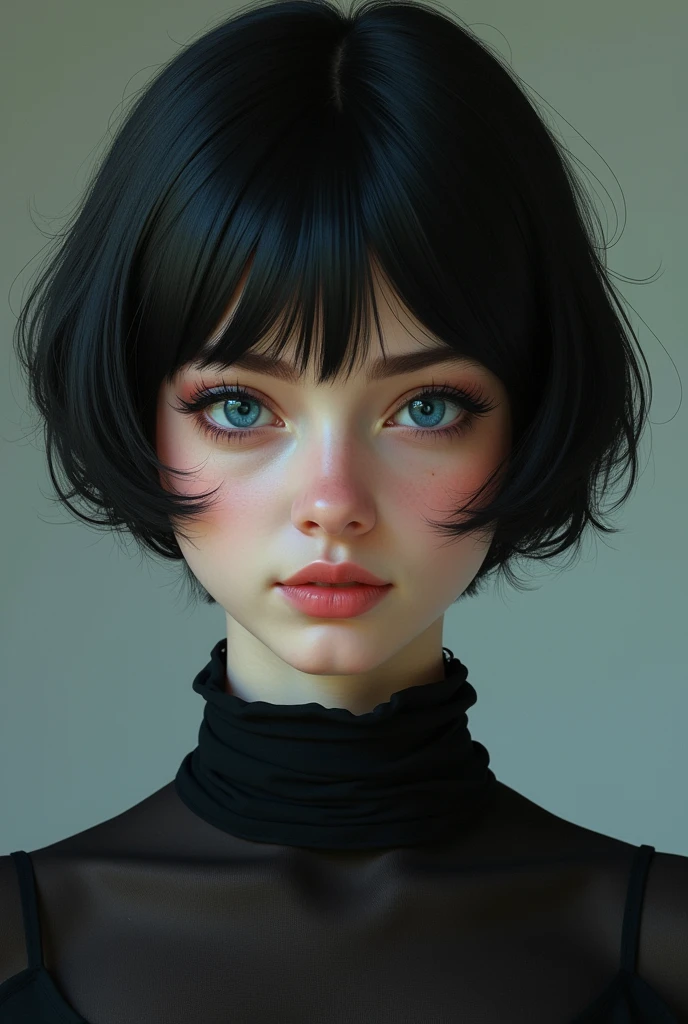 Adelina Laurent has a strange appearance, contrary to her actual age. Even though I lived before the demons came, she has the appearance of a 12- girl. She is 1m55 tall and weighs 38 kg, with slim figure and fair skin, smooth as a baby's skin. Her jet black hair is cut short and neatly styled., revealing a delicate face and deep blue eyes. Those eyes give a mysterious and deep feeling., as if one could see to the bottom of