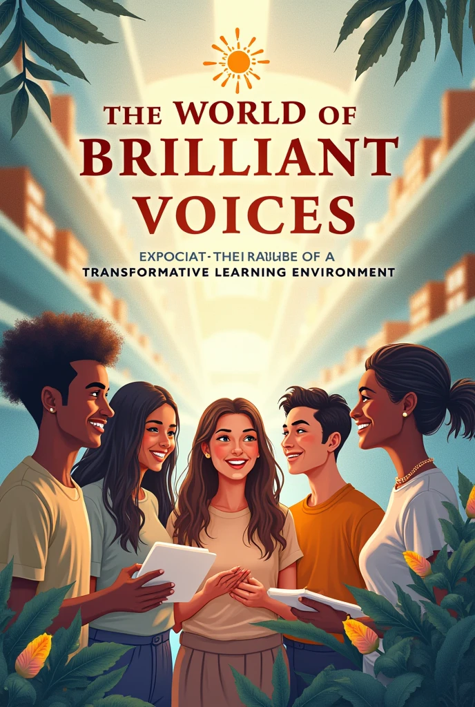 I want a creative and nice cover for an intervention proposal which is going to be a learning environment design, but I want it to have a title "THE WORLD OF BRILLIANT VOICES"