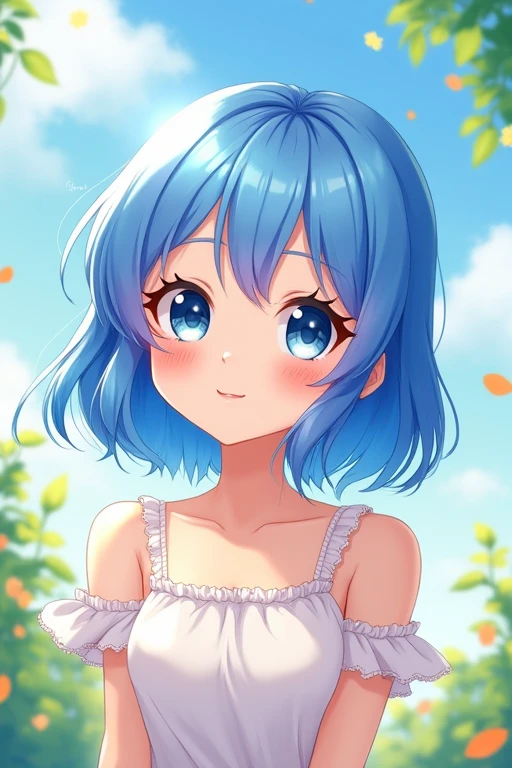 anime、Cute Woman、Blue Hair