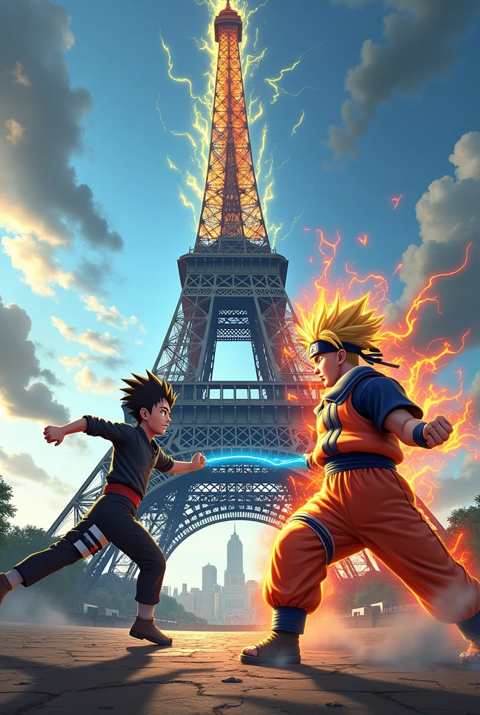 Naruto VS Goku in Paris Eiffel Tower .