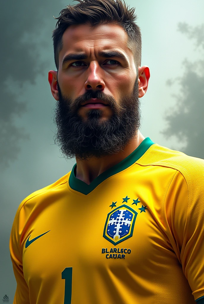 a painting of a man with a beard and Brazil football shirt, digital art portrait, digital painting style, epic portrait illustration, detailed digital art, amazing wallpaper, digital illustration portrait, stunning digital painting, digital portrait, artwork by pedro bell, digital painting photoshop, digital art!!, digital painting style, photoshop art