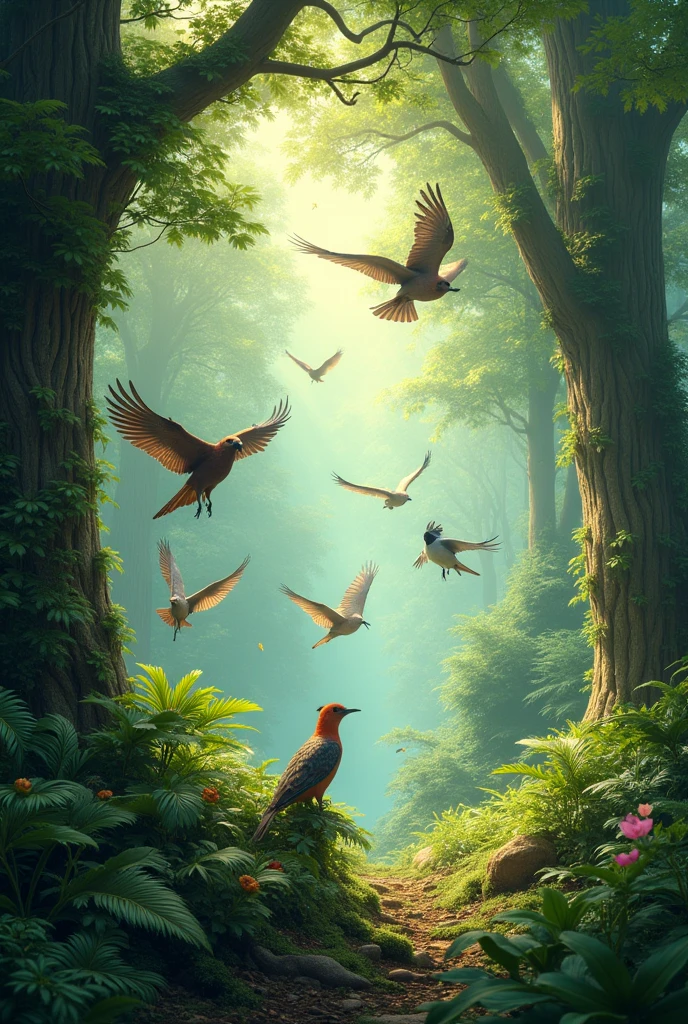 Forest and birds (4k hd)