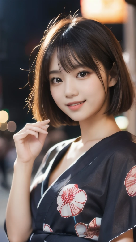 8k,Highest quality,(masterpiece:1.2),(Realistic),(Realistic:1.37),Ultra-high resolution,1 female college student,city,smile,Beautiful Eyes,Summer festival,(((yukata))),Perfect body,Perfect Fingers,Professional Lighting,gravure,Detailed face and skin texture,fine grain,RAW Photos