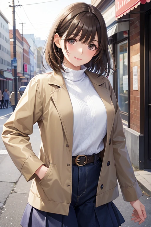 anegasaki nene、Shiny brown hair, short hair, (Beautiful brown eyes、Sparkling eyes, Fine grain)、smile、Ultra-detailed eyes、Highly detailed face, Highly detailed eyes,Cowboy Shot、
Highly detailed face, ((Drop your eyes)), cute, Vibrant colors, Soft natural light, Bokeh effect. Winter clothing, Perfect Makeup, Professional photography, Street Snapshots, Vibrant colors, (smile, Laughter),