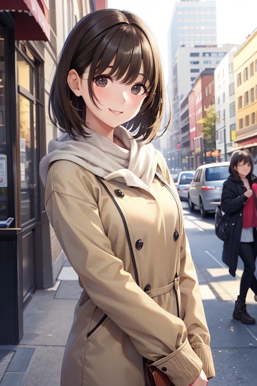 anegasaki nene、Shiny brown hair, short hair, (Beautiful brown eyes、Sparkling eyes, Fine grain)、smile、Ultra-detailed eyes、Highly detailed face, Highly detailed eyes,Cowboy Shot、
Highly detailed face, ((Drop your eyes)), cute, Vibrant colors, Soft natural light, Bokeh effect. Winter clothing, Perfect Makeup, Professional photography, Street Snapshots, Vibrant colors, (smile, Laughter),