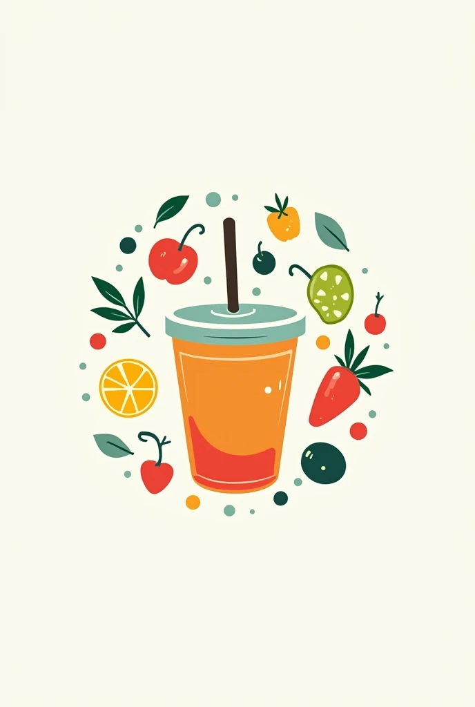 Make me a minimal logo for my Fruit tea drinks store like named "Sideway Chill" include a Plastic cup with straw in the design with lively creative fruits design