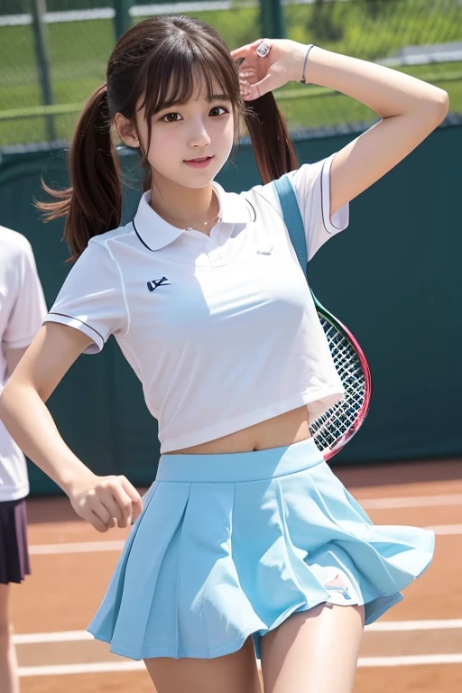 cute、high school girl、Idol、Tennis Wear、mini skirt、See-through、Fluttering in the wind